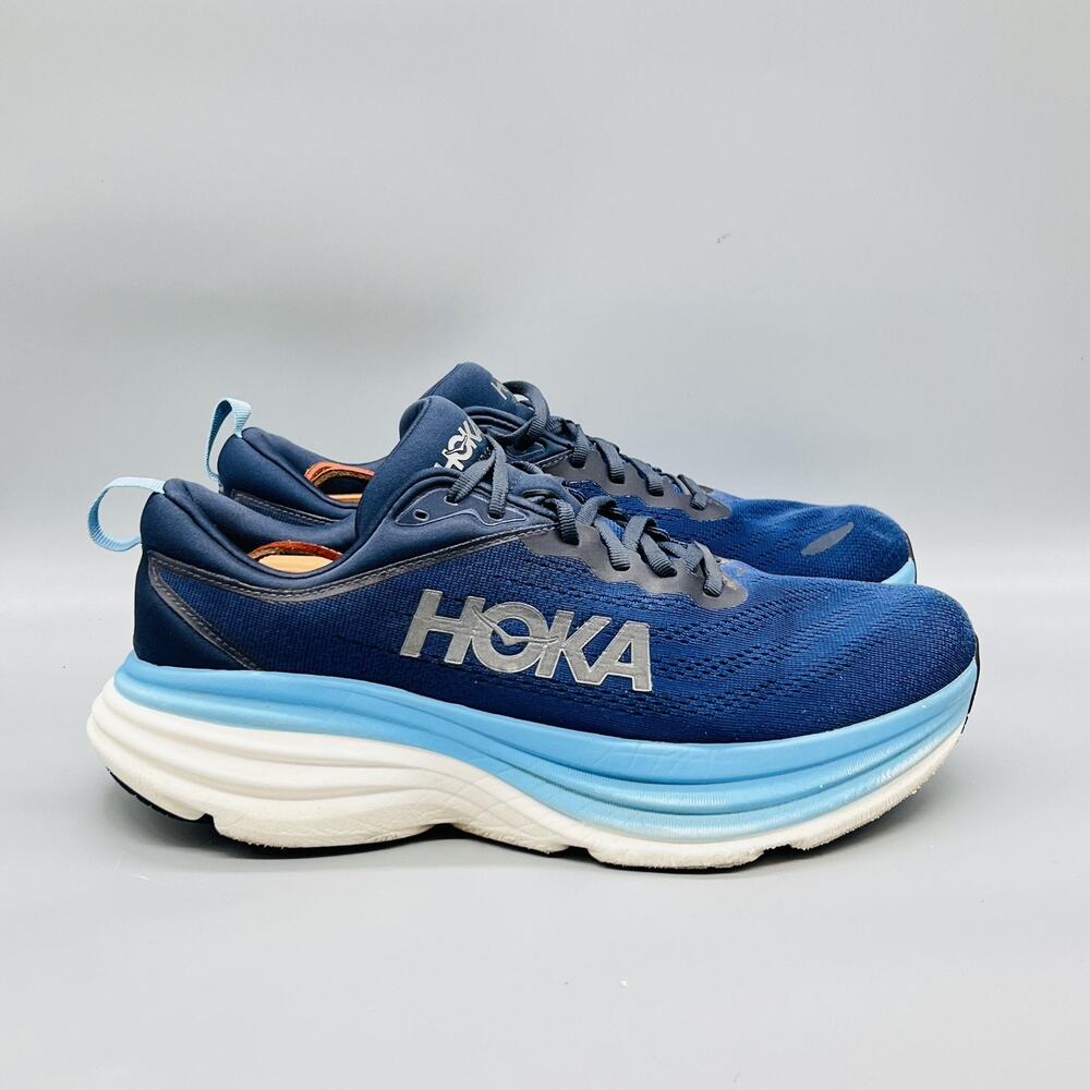 Hoka One One Shoes Mens 10.5 Blue Bondi 8 Running Athletic Sneakers Comfort